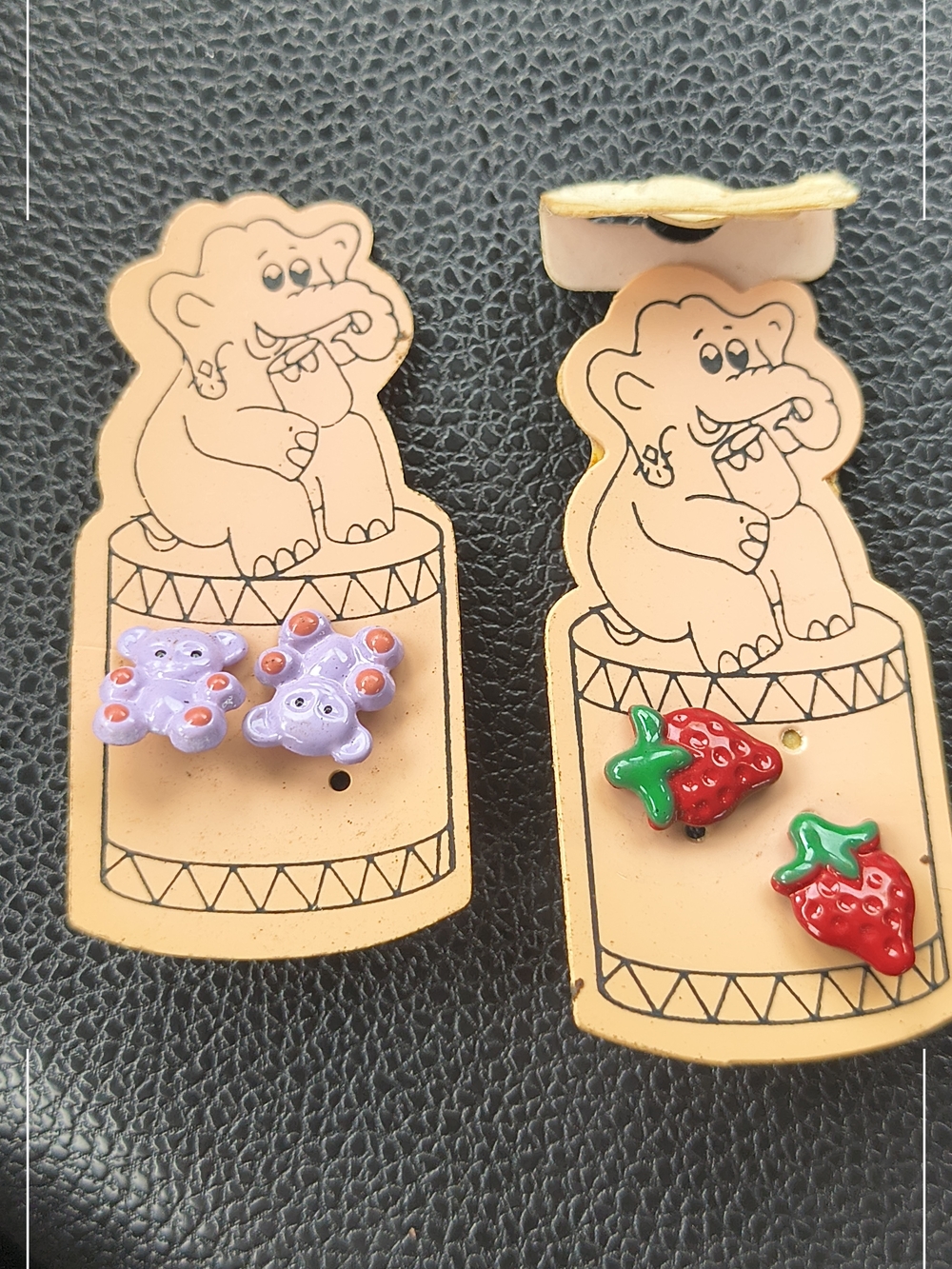 Cute Elephant Carded Stud Earring Set - Purple Bears & Red Strawberries